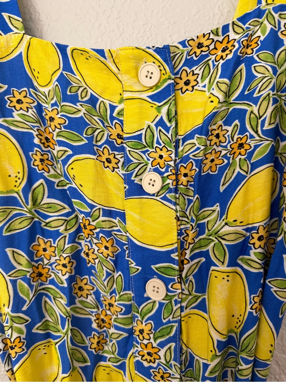 NWOT Yellow & Blue Lemon-Print Midi Dress with Tie Waist - Picture 7 of 16